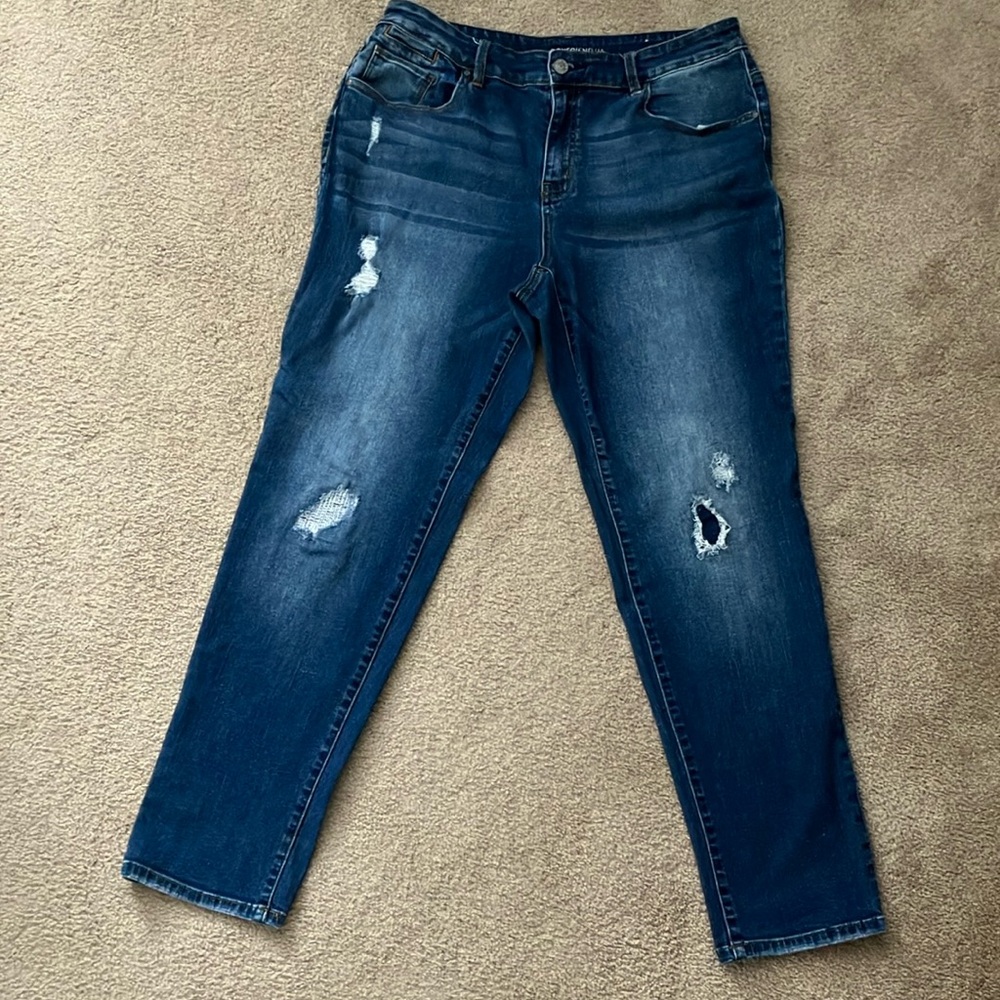 Chico's Blue Straight Leg Denim with Natural Distressing